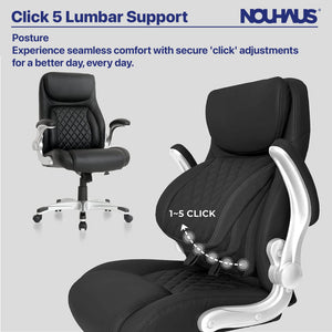 Ergonomic PU Leather Office Chair with Adjustable Lumbar Support & Flip Armrests