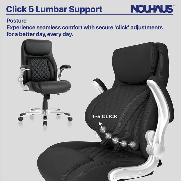 Ergonomic PU Leather Office Chair with Adjustable Lumbar Support & Flip Armrests