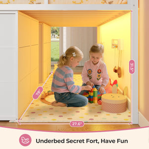 Low Loft Bed Twin with Storage Drawers, Bookcase & LED Lights