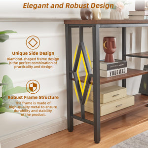 Industrial Console Table with Open Shelves – 47 Inch, Brown