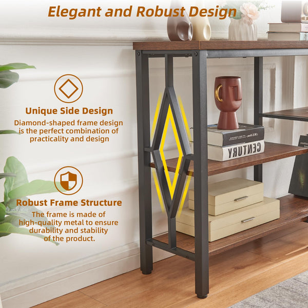 Industrial Console Table with Open Shelves – 47 Inch, Brown