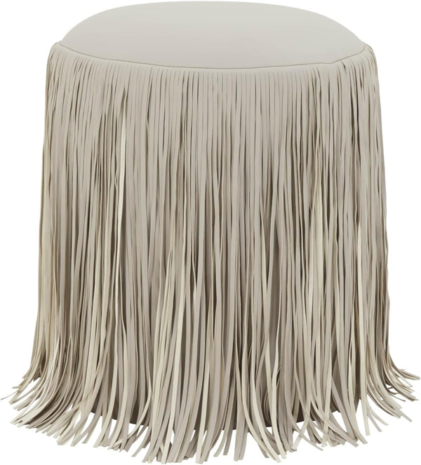 Round Vegan Leather Ottoman with Kiln-Dried Pine Frame