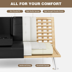 Convertible Futon Sofa Bed with Adjustable Backrest & Cup Holders