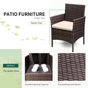 3-Piece Outdoor Rattan Patio Furniture Set with Cushions & Glass Table