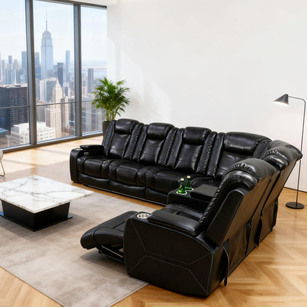Power Reclining Sectional Sofa with LED Lights & Storage