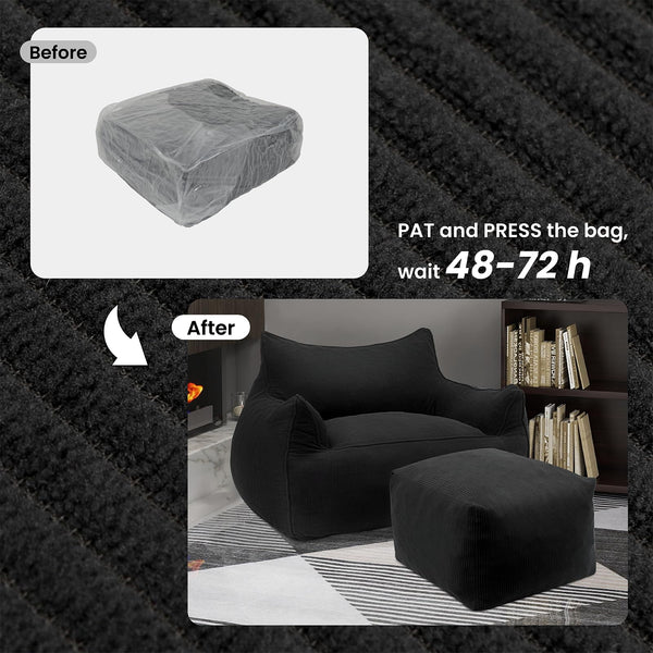 Bean Bag Chair with Footrest & Armrests – Corduroy Foam Sofa