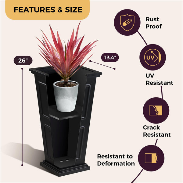 Tall Metal Outdoor Planter Set of 2 with Drainage & Removable Partition