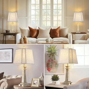 Farmhouse Touch Table Lamps Set of 2 with USB Charging Ports & Dimmable LED Bulbs