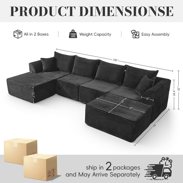 130" Modular Sectional Sofa with Ottomans