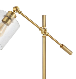 Adjustable Brass Gold Desk Lamp with USB Charging Port and Seeded Glass Shade