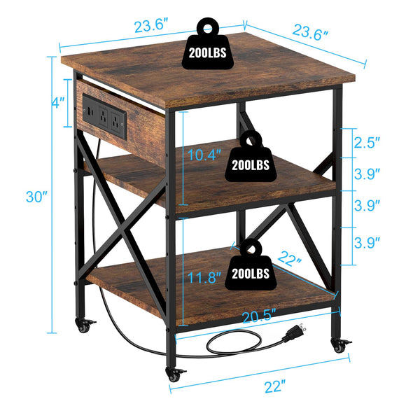 3-Tier Printer Stand with Power Outlet & Locking Casters