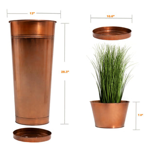 Tall Copper Metal Planters Set of 2 with Inner Pots and Trays