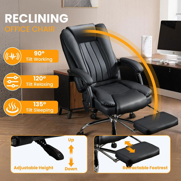 Heated Massage Reclining Office Chair with Footrest