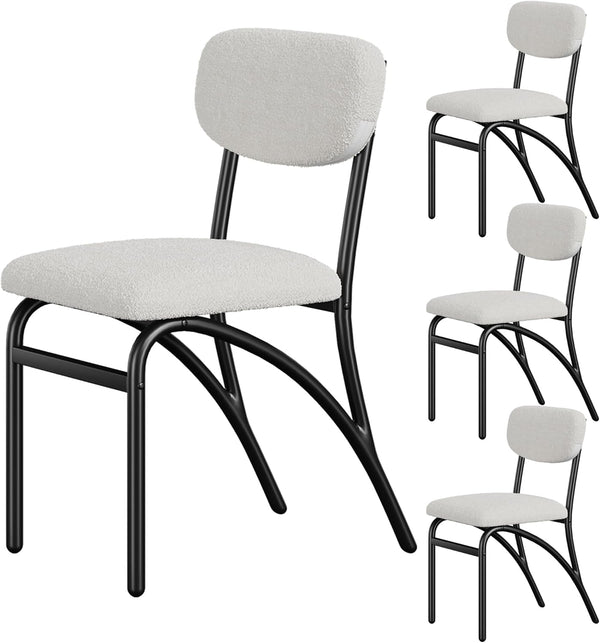 5-Piece Dining Table Set with 4 Boucle Chairs & Storage Shelf