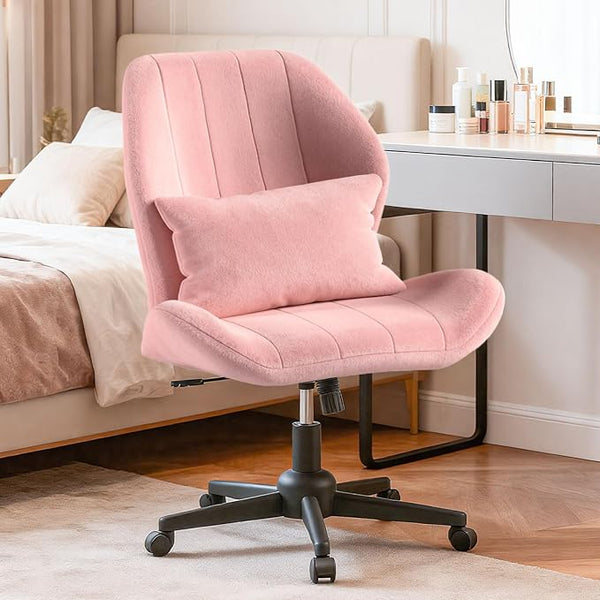 Armless Cross-Legged Swivel Desk & Vanity Chair with Wheels