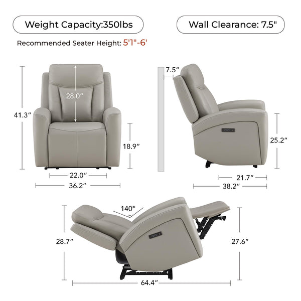 Super Zero-Gravity Power Recliner Chair with Genuine Leather & Dual Motors
