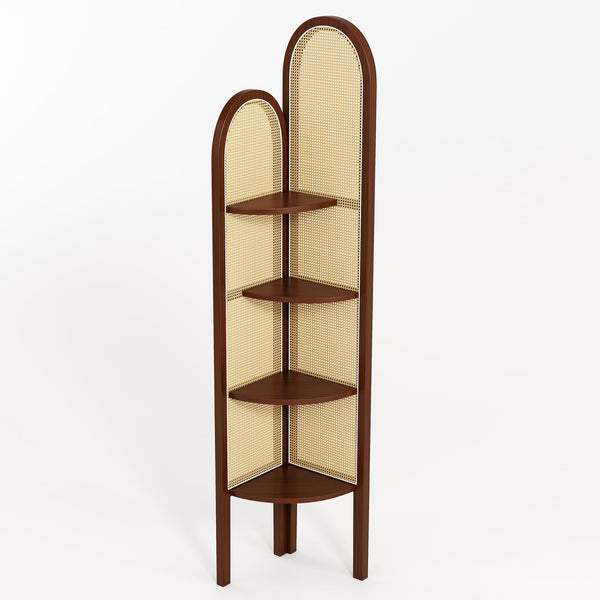 4-Tier Corner Shelf Stand with Rattan Weave