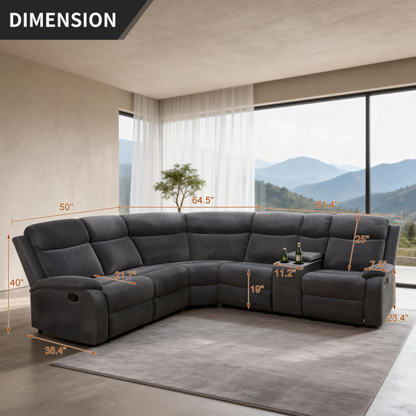 Reclining Sectional Sofa Set with Storage & Cup Holders