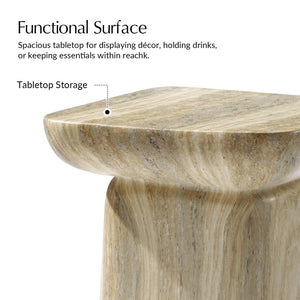 Concrete Pedestal Side Table with Faux Marble Finish
