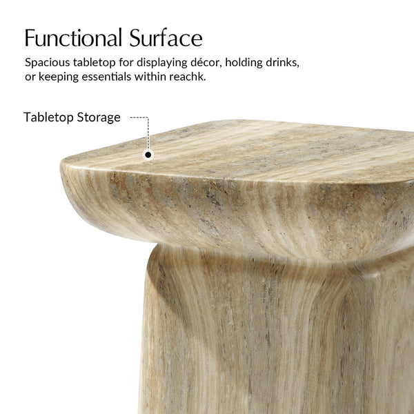 Concrete Pedestal Side Table with Faux Marble Finish