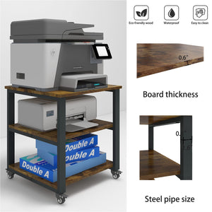 3-Tier Rolling Printer Cart with Storage