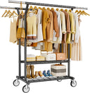 Heavy Duty Rolling Clothes Rack with Shelves