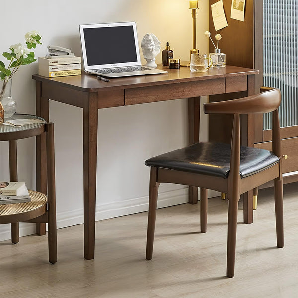 Solid Wood Computer Desk with Drawers – Mid-Century Modern Writing Desk