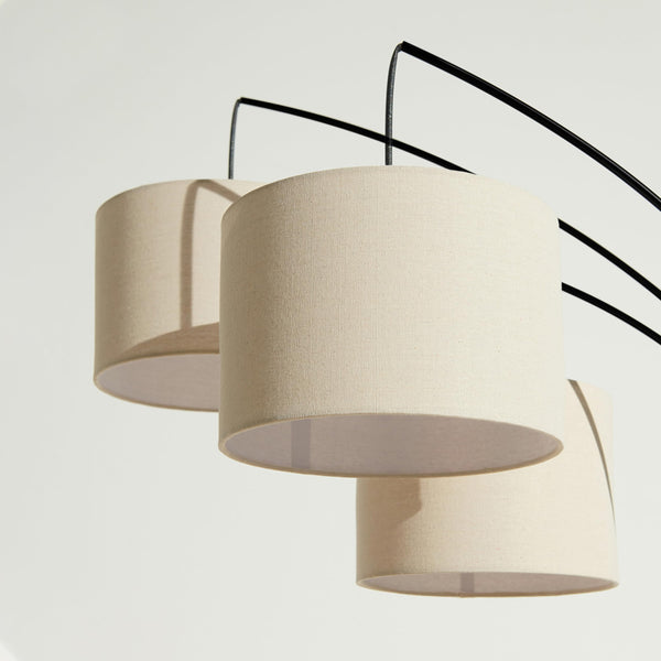 Arc Floor Lamp with 3 Fabric Shades & Marble Base