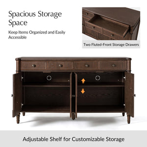58" Wood Sideboard Cabinet with Fluted Drawers & 4 Doors