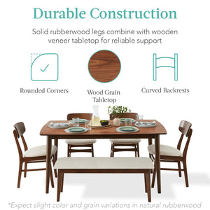 6-Piece Mid-Century Modern Dining Set with Bench