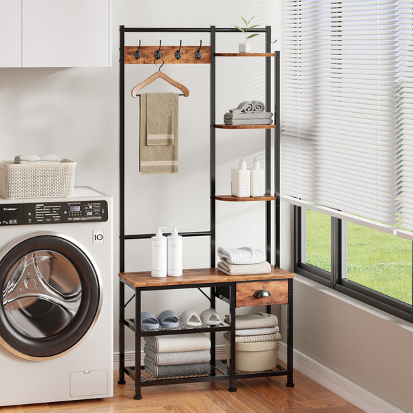 4-in-1 Entryway Hall Tree with Bench, Coat Rack & Shoe Storage