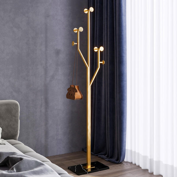 Metal Coat Rack with Marble Base — Freestanding Hook Stand