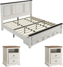 Farmhouse Bedroom Set with Platform Bed & Charging Nightstands