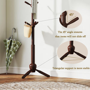 Solid Wood Coat Rack Stand with 9 Hooks & Adjustable Height