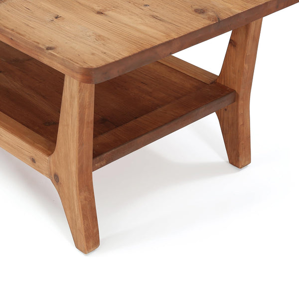 Solid Wood Coffee Table with 2-Tier Shelf & Rounded Corners