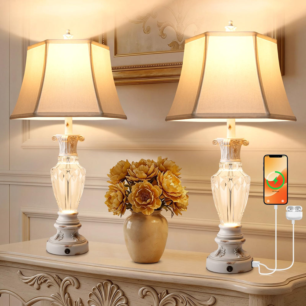 Table Lamp Set of 2 with USB Ports & 3-Color Temperatures