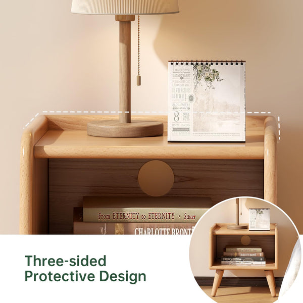 Solid Wood Nightstand with Open Storage Shelf