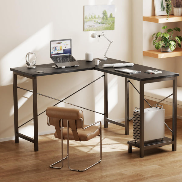 L-Shaped Gaming & Home Office Corner Desk 50 Inch with CPU Shelf