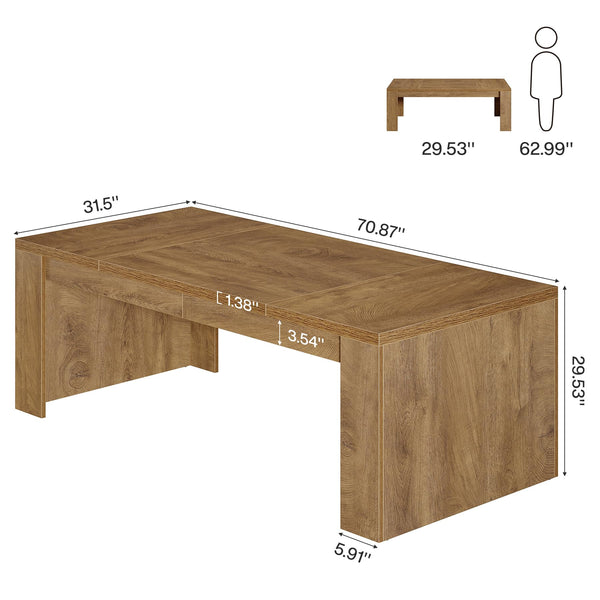 70.86-Inch Large Executive Computer Desk with Double Pedestal Legs
