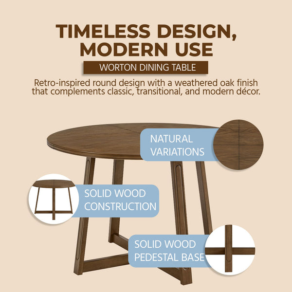 45-Inch Round Pedestal Dining Table — Seats 4
