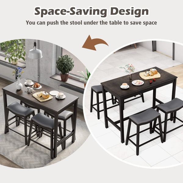 5-Piece Counter Height Dining Set with 4 Upholstered Stools