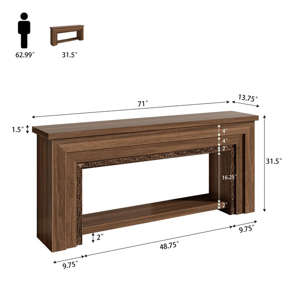 Wood Console Table with Double-Layer Open Storage — Rustic Brown