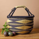 Round Wicker Storage Basket with Handle – Boho Elephant Grass Weave