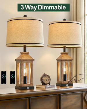 Farmhouse Table Lamp with USB Charging & Nightlight