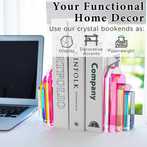 Crystal Geometric Bookends – Colorful Non-Skid Decorative Set of 2