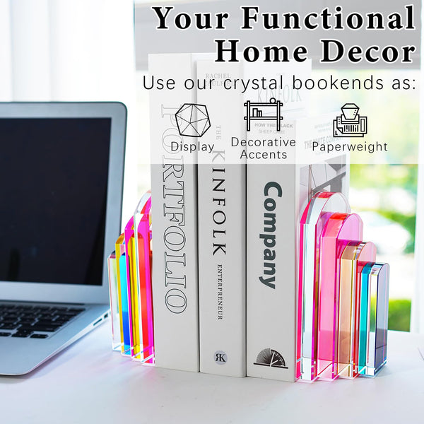 Crystal Geometric Bookends – Colorful Non-Skid Decorative Set of 2