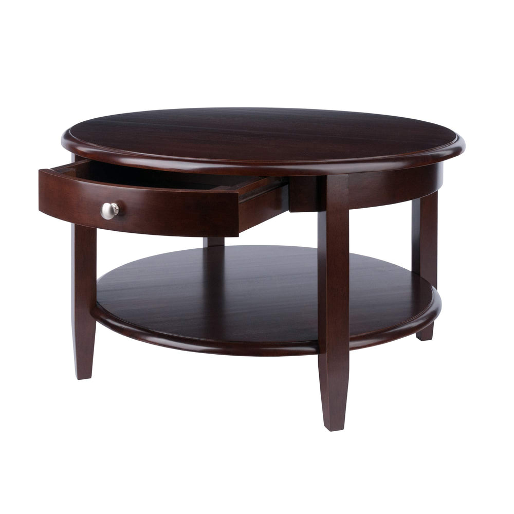 Round Coffee Table with Storage Drawer and Shelf