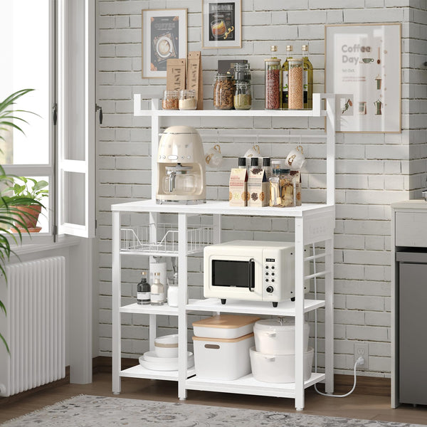 Baker's Rack with Power Outlets & Mesh Basket