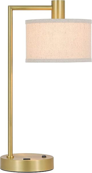 Bedside Table Lamp with USB Charging Port and Fabric Shade