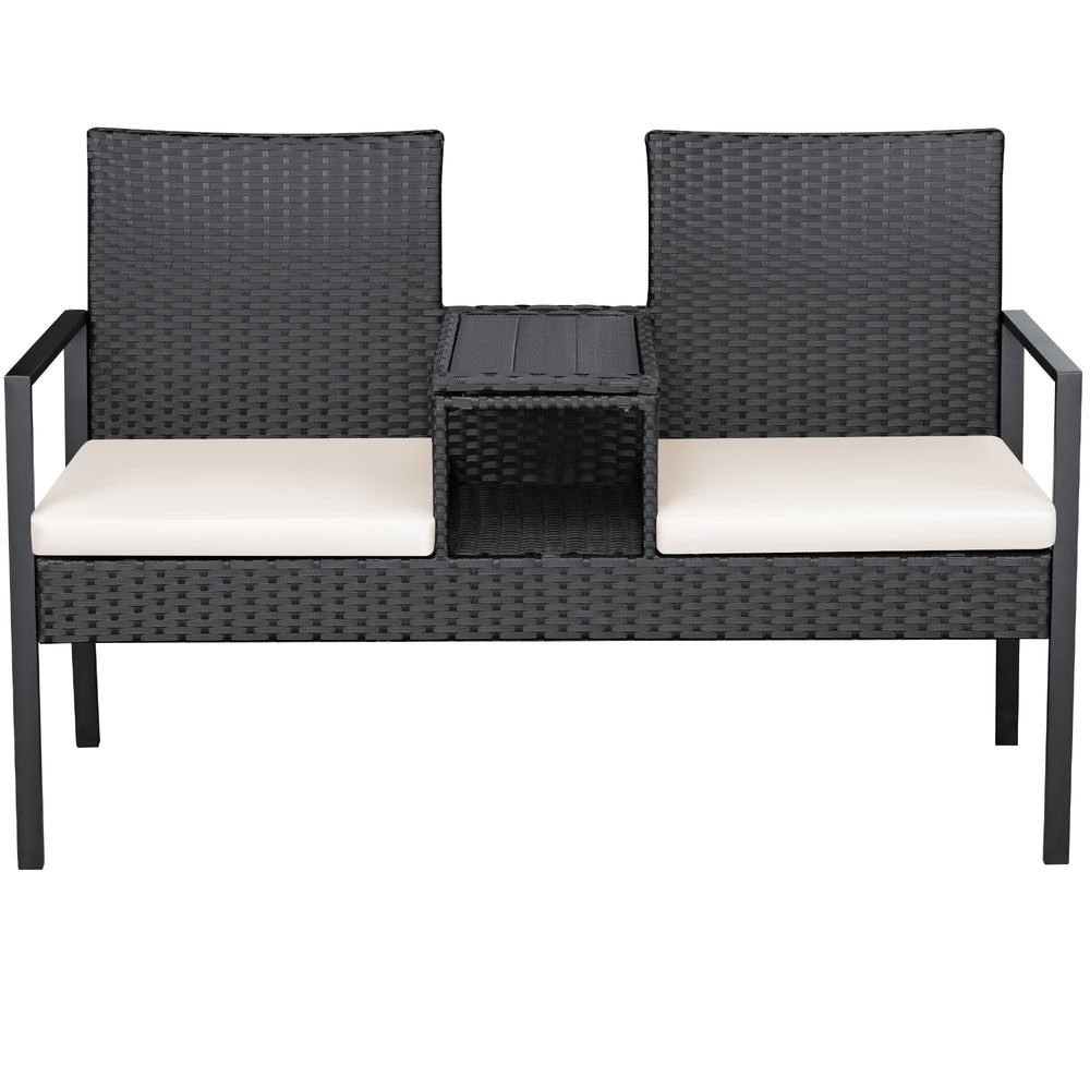Outdoor Wicker Loveseat with Built-In Coffee Table & Storage